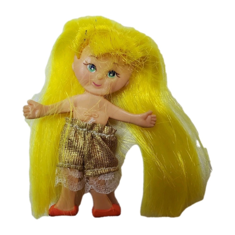 Vintage 1969 Ideal‎ Flatsy Bendable 4.5" Doll Yellow Hair Gold Pants